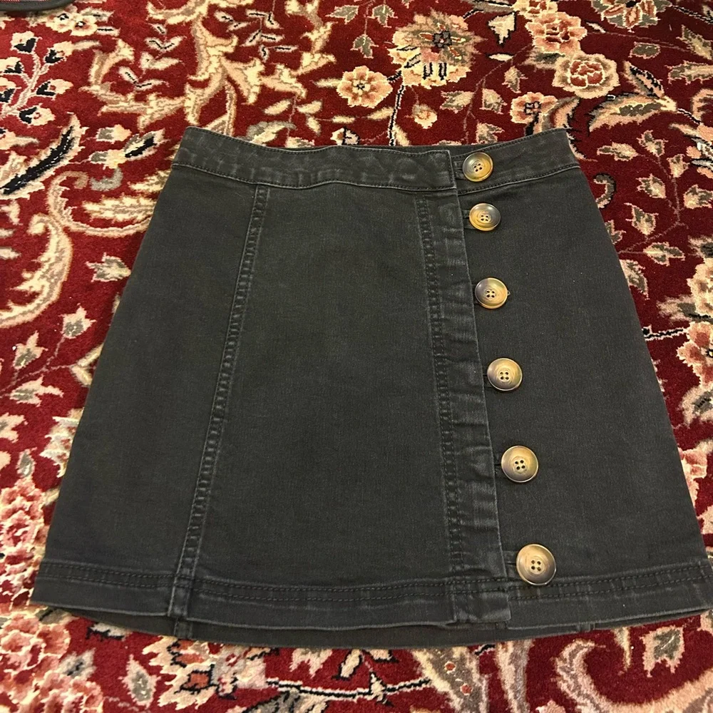 Free People Button-Front Black A-Line Denim Skirt